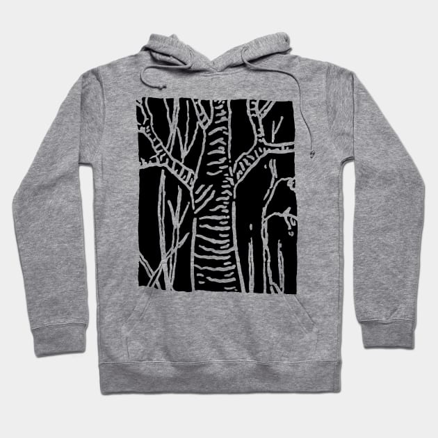 Cherry Tree and Widows - Woodcut Style Hoodie by Nikokosmos